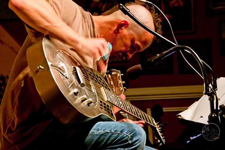 Blue Ajay with his National Resophonic, Trixie.